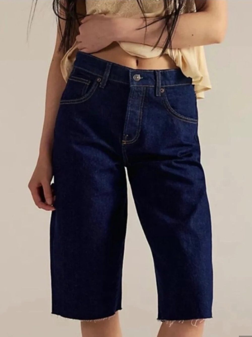 Free People Jam Session Relaxed Denim Jean Capri, Size 31/US Size 12